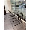 Image 3 : Set of 4 Black Metal C-Frame Side Tables - Smoked Glass & Granite Style Tops