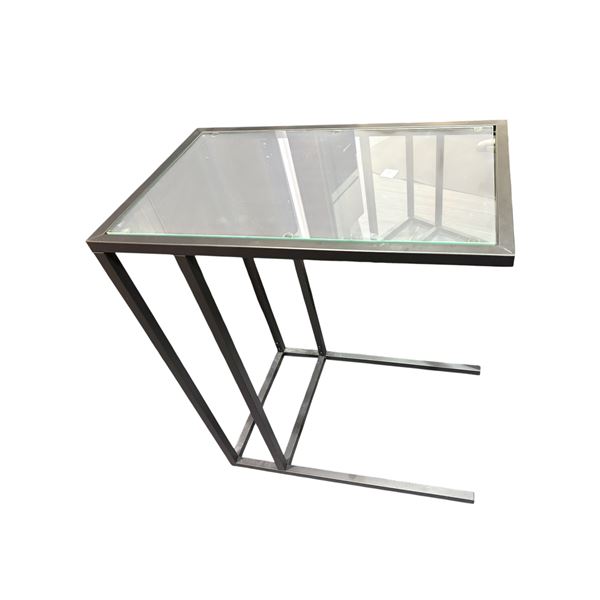 Set of 5 Black Metal C-Frame Side Tables - Smoked Glass & Granite Style Tops