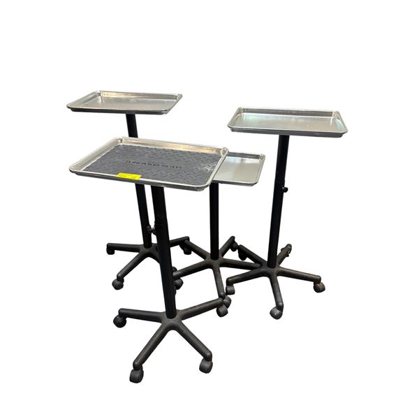 4 Professional Aluminum Salon Service Trays - Adjustable Rolling Color Stations