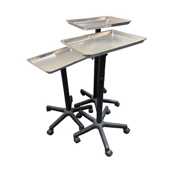 3 Professional Aluminum Salon Service Trays - Adjustable Rolling Color Stations