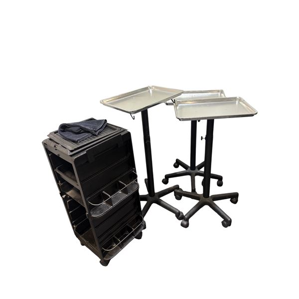 Professional Salon Storage & Service Bundle - Rolling Organizer Cart & 3 Aluminum Trays