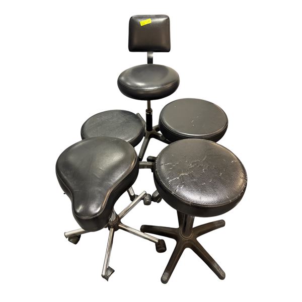 5 Assorted Professional Salon Rolling Stools - Rolling Pedicure & Stylist Chairs
