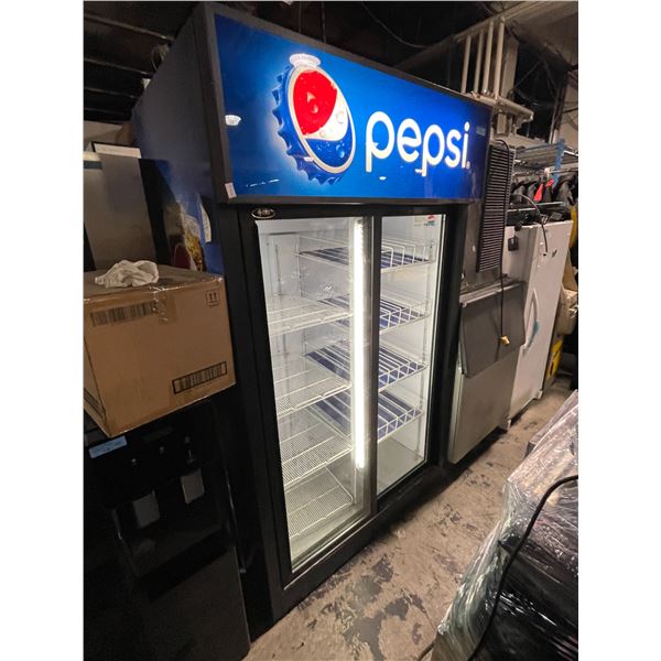 Pepsi Commercial Glass Double-Door Display Refrigerator - Tested to power on
