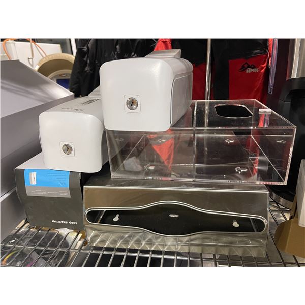 Group of 5 Restroom Soap Dispensers & Tissue Holders