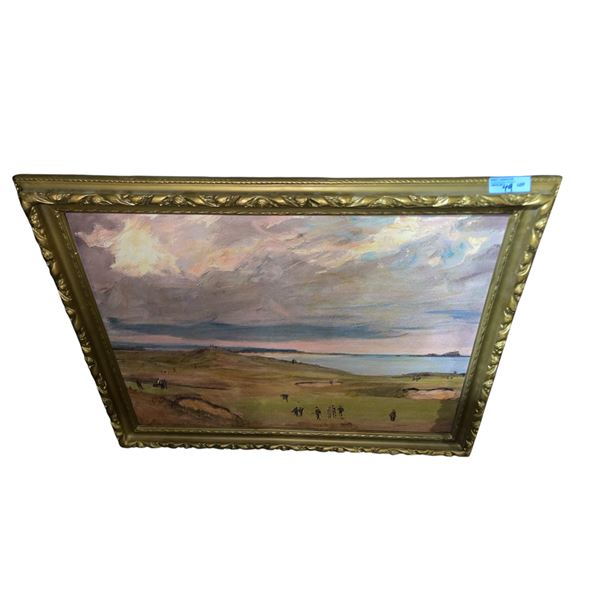 Framed Coastal Golf Course Landscape Painting, H30" x W37"