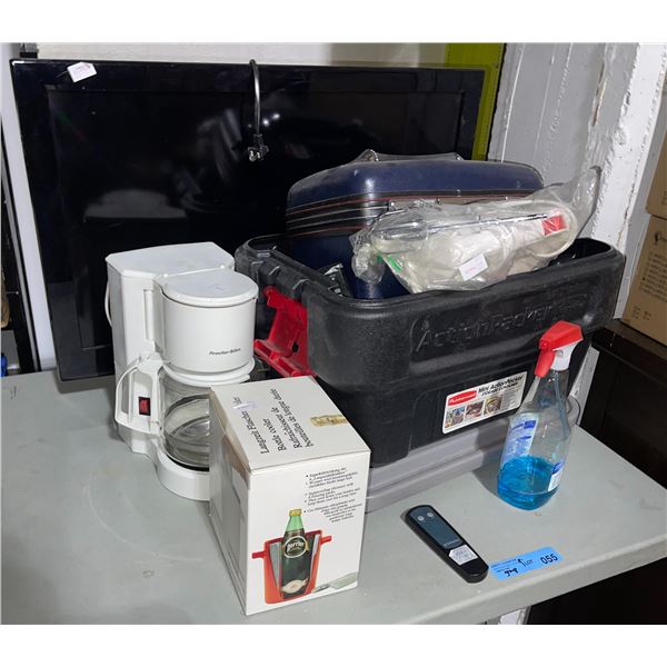 Samsung 32" TV , Proctor-Silex Coffee Maker, Mixer & Storgae Box