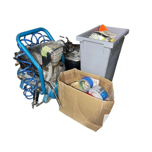 Makita Air Compressor (MAC700) with 2 Storage Totes of Assorted Tools