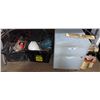 Image 1 : Metal 2-Drawer Filing Cabinet and Two Storage Totes of Assorted Tools