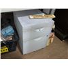 Image 3 : Metal 2-Drawer Filing Cabinet and Two Storage Totes of Assorted Tools