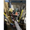 Image 2 : Bin with Assorted Long-Handled Tools, Mops & Brooms