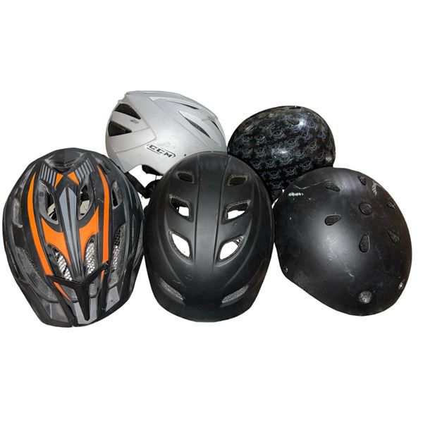 Group of 5 Bike Helmets (Various Brands and Sizes)
