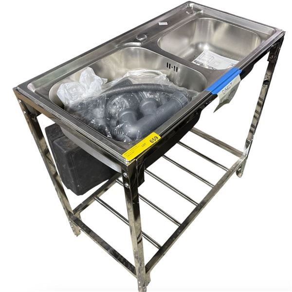 Stainless Steel Double-basin Sink, Approx. H33" x W32" x D17"