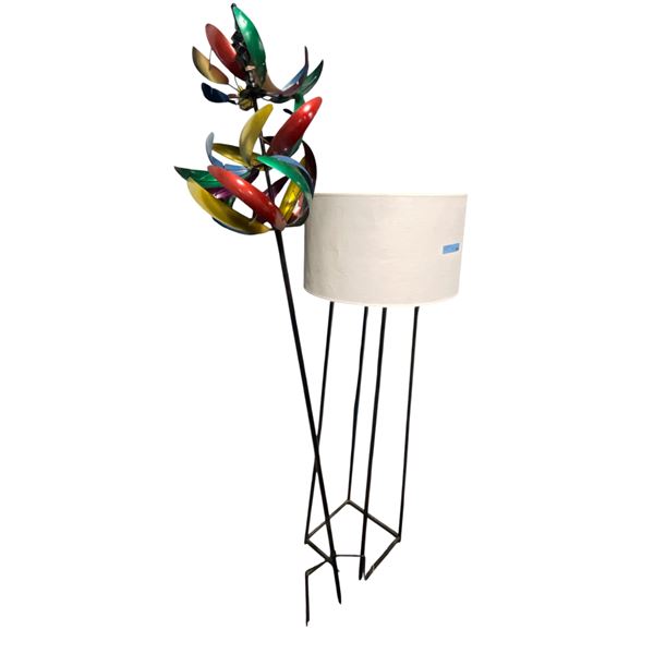 Modern Black Metal Floor Lamp (H66") & Wind Spinner Decor (H81")