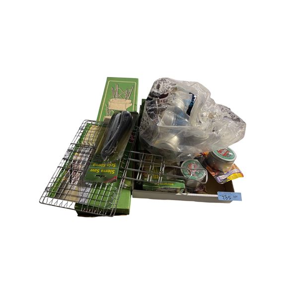 Assorted Camping & Outdoor Gear: Saw Scie, Survival Gear, WunderSmoke Wood Chips, and More