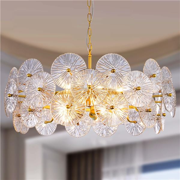 New - Tochic Modern Glass Chandelier (DS-WWC083-Gold-02) - From Set Dec