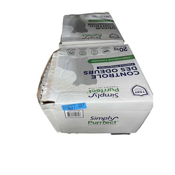 2 Boxes - New Simply Purrfect Scoopable Cat Litter, 20 kg Each (Box damaged)