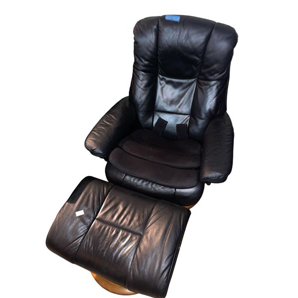 Black Leather Recliner with Ottoman,