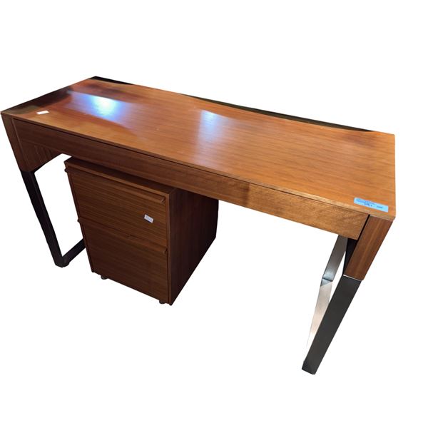 Modern Wood and Metal Desk w/ Rolling File Cabinet, H29" x W47.5" x D19"