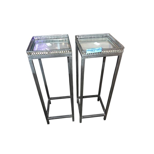 Pair of Metal Nesting Tables with Mirror Tops, H24" x 8" x 8" Each