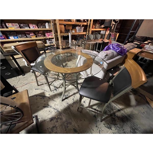 Round Glass-Top Table (H36" x Dia. 41") with 2 Matching Height Chairs (H41" Each)