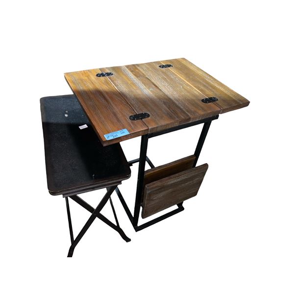2 Wood and Metal Foldind Tray Tables, H27" x W23" x D18" & H21" x W22" x D10.5" (Folded)