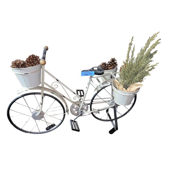 Decorative White Metal Bicycle Planter, Approx. 21" x 33"