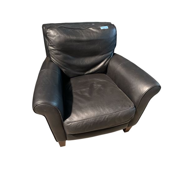 Black Leather Upholstered Armchair, Approx. H31" x W35" x D36"