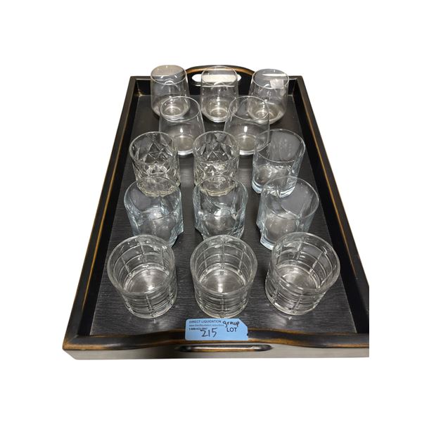 Wooden Serving Tray with Drinking Glass