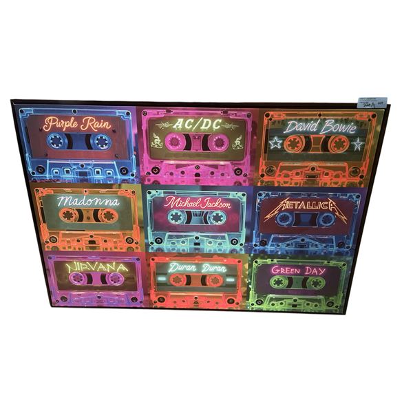 Framed Neon Cassette Tape Pop Art Print, H25" x 37"