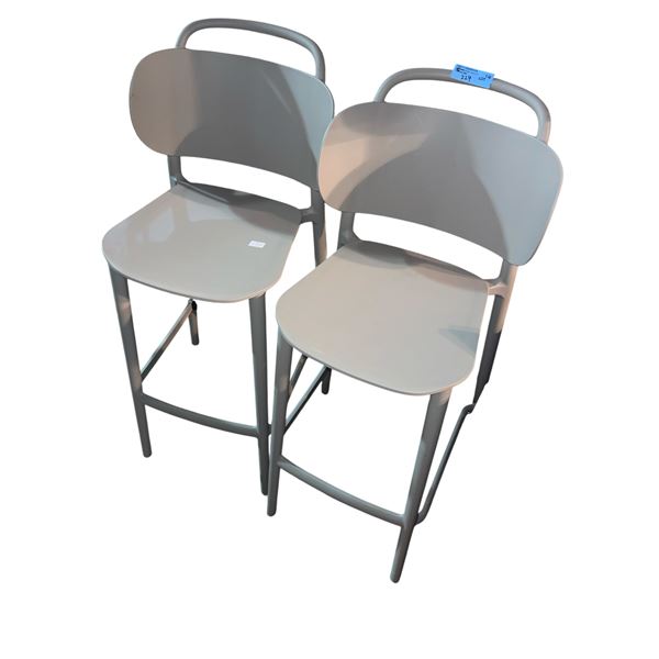 Pair of Modern Grey Molded Plastic Bar Stools, H42" Each