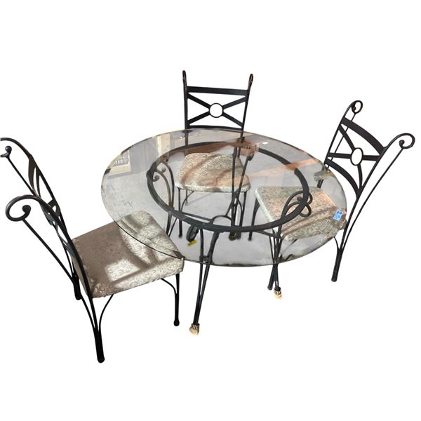 Round Glass-Top Dining Table (H29" x Dia. 44") with 3 Matching Chairs