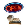 Image 1 : "Open" Neon Sign (20"x34" - Tested, Powers On), "Washrooms" Sign, Disaronno Bar Mat, Framed Print