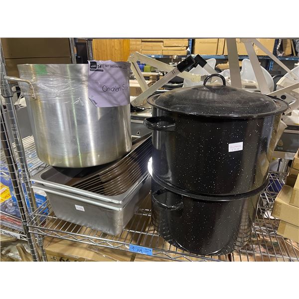 Group of Large Stock Pots, and Baking Trays, and Serving Trays