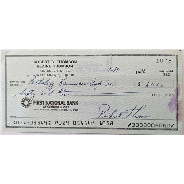 MLB star Bobby Thomson signed check