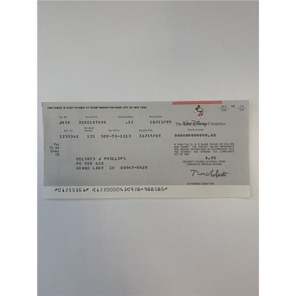 Walt Disney stock dividend check