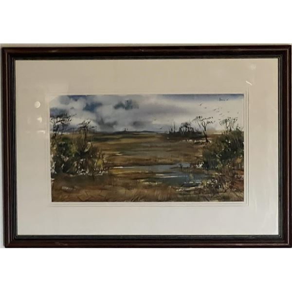 1987 Louis Archambault Original Watercolor â€“ Signed & Inscribed Coastal Marsh La