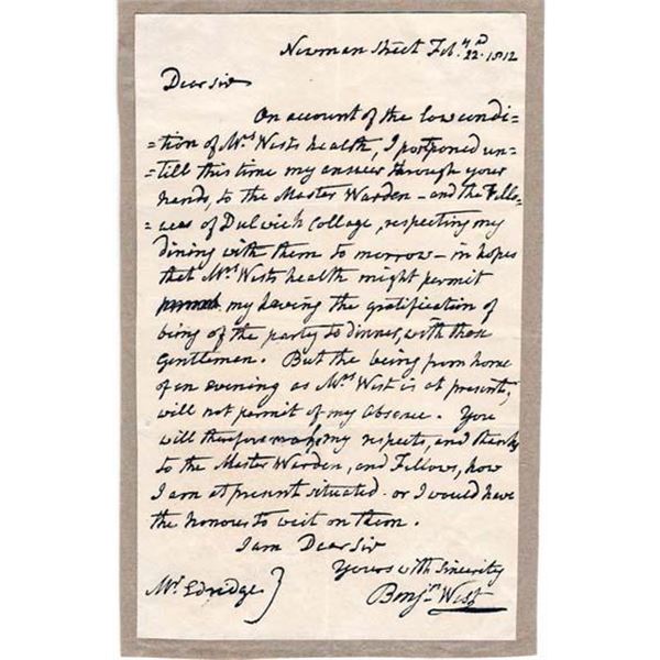 Benjamin West handwritten signed letter