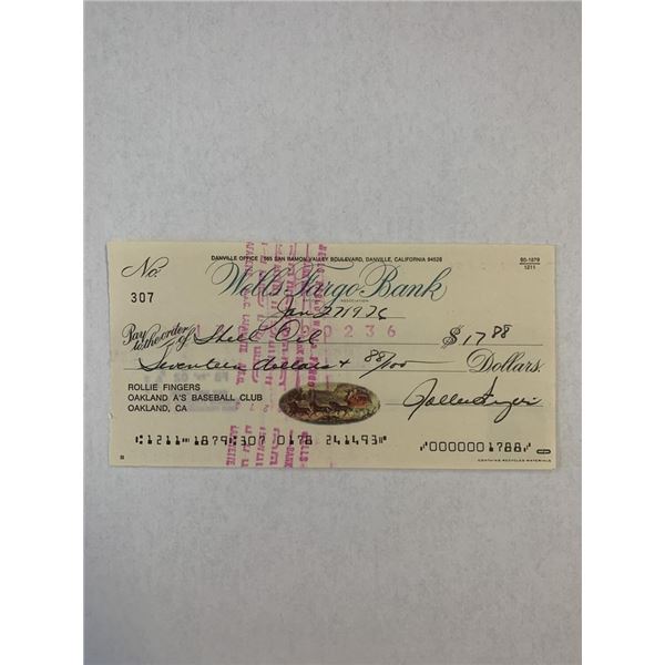 MLB superstar Rollie Fingers signed check