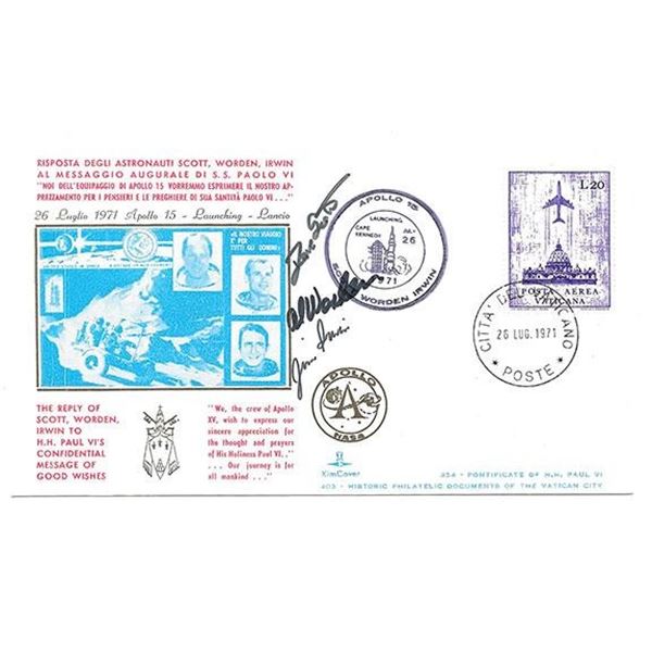 Moonwalkers David Scott, Al Worden and Jim Irwin signed FDC