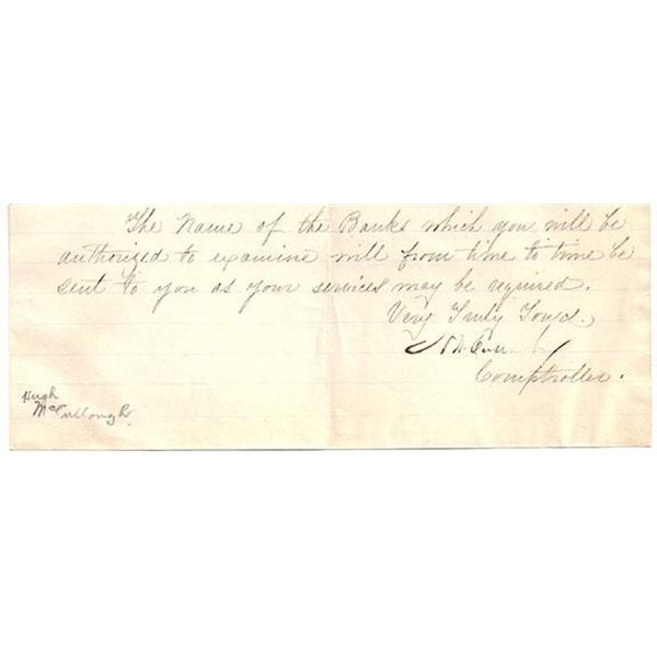 Secretary Of The  Treasury Hugh Mc Culloch Signed Civil War Letter