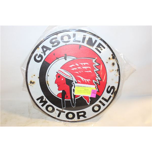 VINTAGE 12 INCH RED INDIAN GASOLINE PORCELIAN SIGN