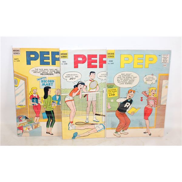 THREE 1961 ARCHIE PEP 10 CENT COMICS #147,148,149