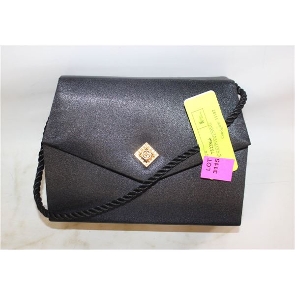 NEW BLACK SATIN EVENING CLUTCH