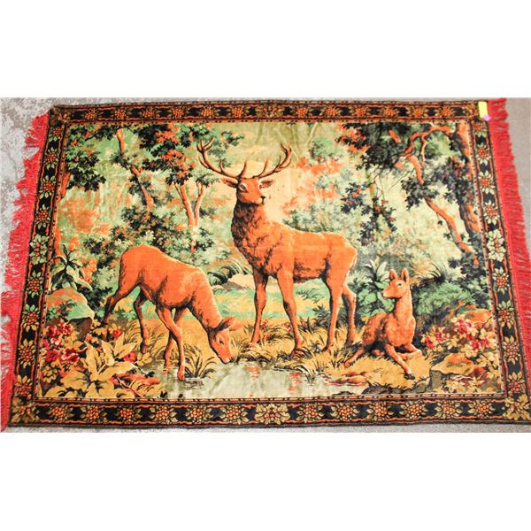 DEER RUG TAPESTRY VINTAGE 67"X46" LARGE