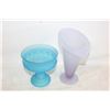 Image 1 : INDIANA GLASS SATIN BLUE GLASS FOOTED DISH + SATIN