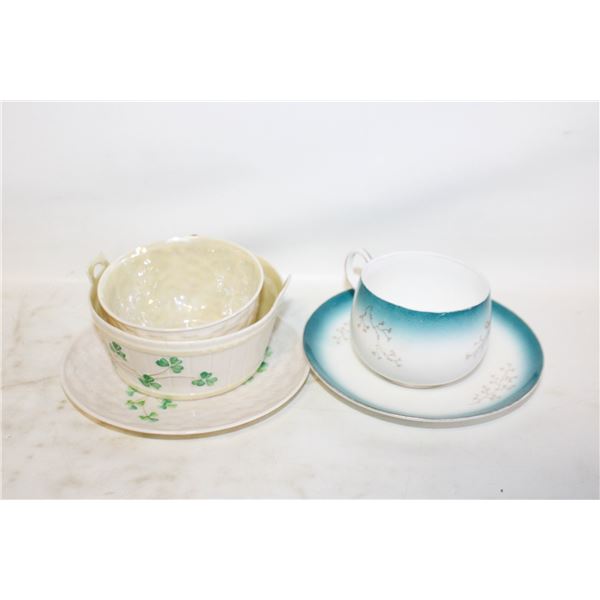 ANTIQUE BELLEEK PORCELAIN SHAMROCK CUP,