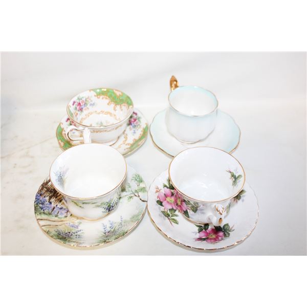 FOUR VINTAGE ROYAL ALBERT BONE CHINA CUPS &