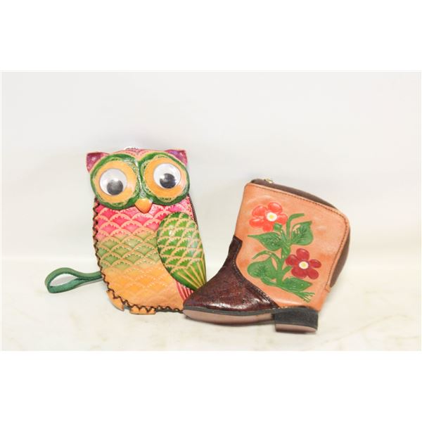 LEATHER HANDCRAFTED OWL & COWBOY BOOT COIN
