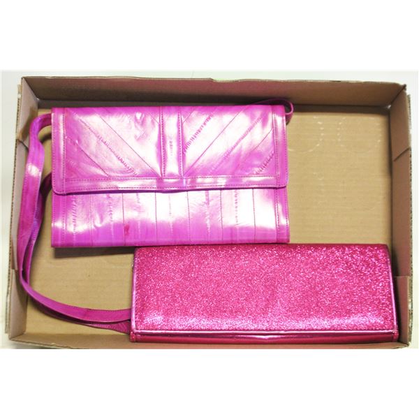 LEATHER PINK EEL-SKIN CLUTCH HANDBAG WITH