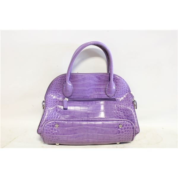 LEATHER "DANIER" PURPLE HANDBAG 12"W X 9"H,